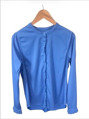 Mos Mosh “Mattie” Blue Button-Down Blouse Ruffle Cuffs Women’s M EU Size 38